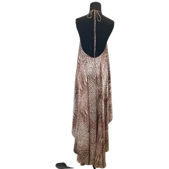 NWOT ALEXIS Dress XS”Elysia”Silk Satin A-Line High-Low Snake Beads-Tie Halter - Picture 3 of 11